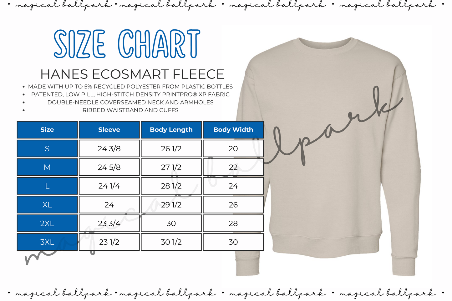 Hanes Size Chart