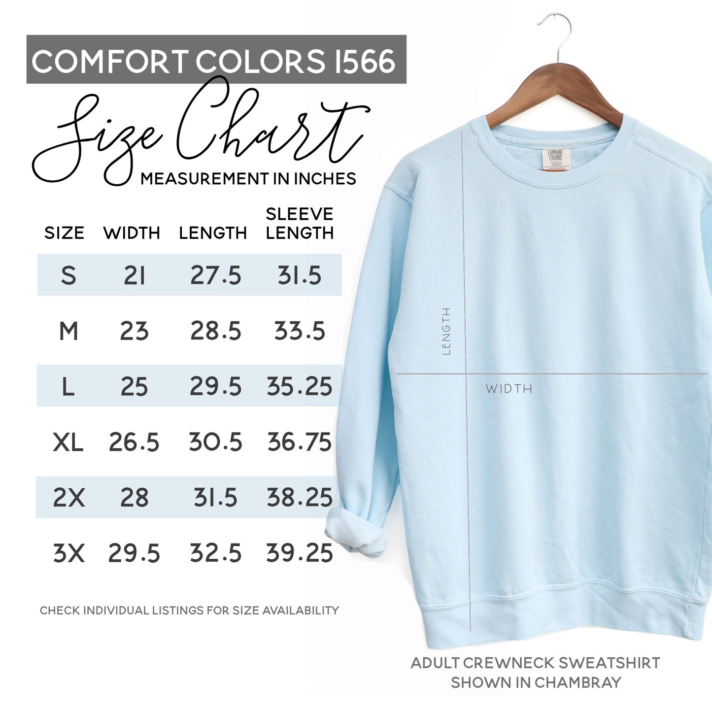 Comfort Colors Size Chart